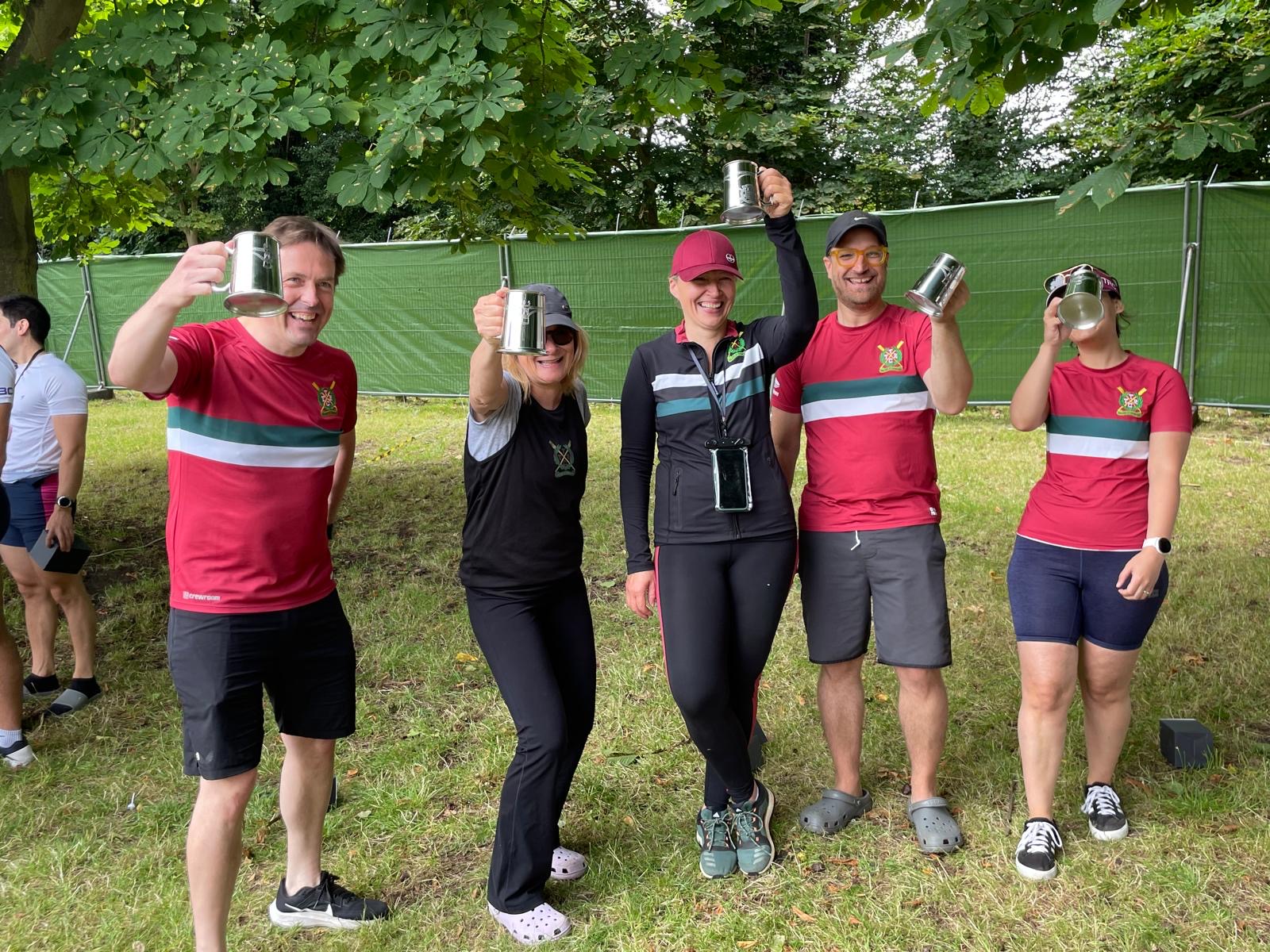 Jon Allen, Sandy Bastin, cox Kasia Wrobleska, Casey Ryder and Taymara Dias with their well-deserved winners' pots.