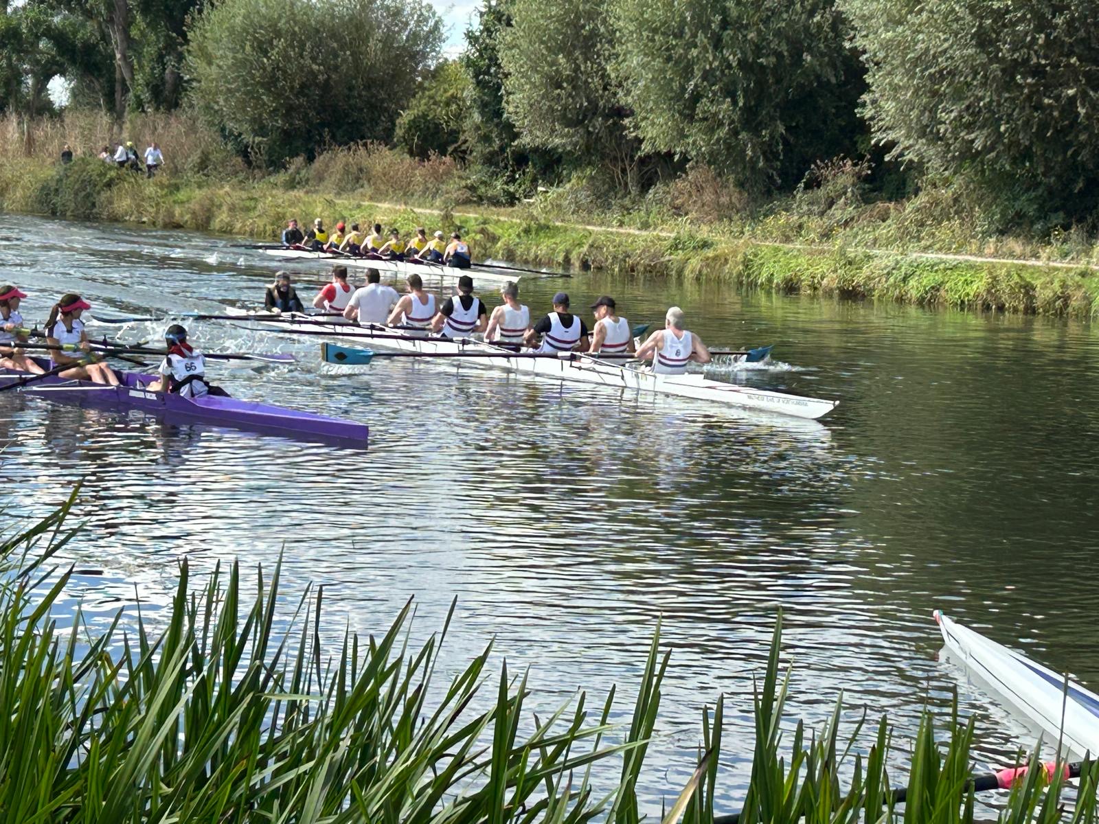 The mens' 8+ winning their heat at Cambridge Regatta.